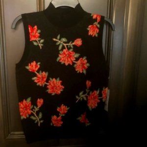 Draper James RSVP Black Floral Multicolor Mock Neck Sleeveless Sweater Vest